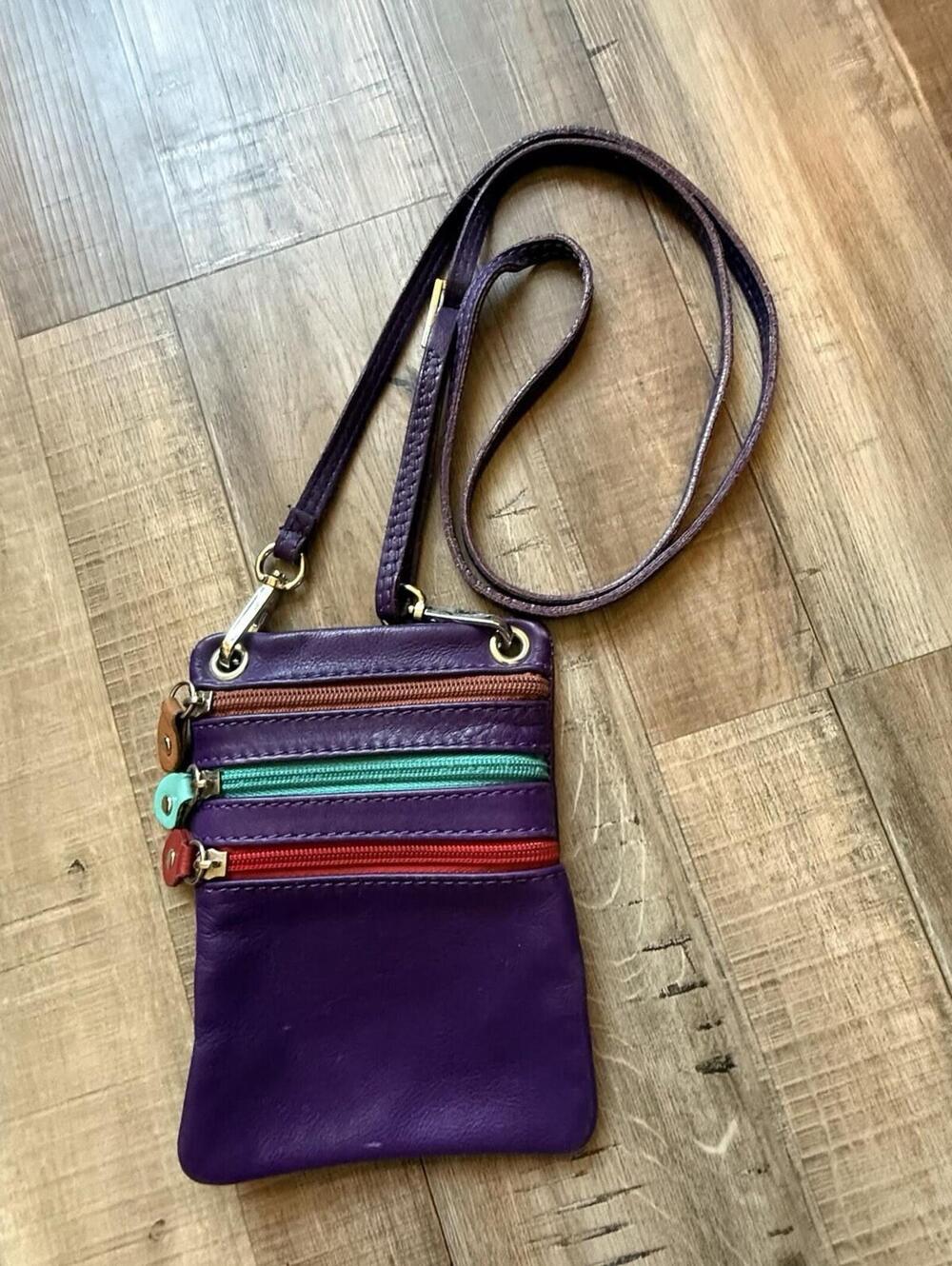 Vintage Purple Leather‎ Crossbody Bag; Italian Glam 80s Satchel